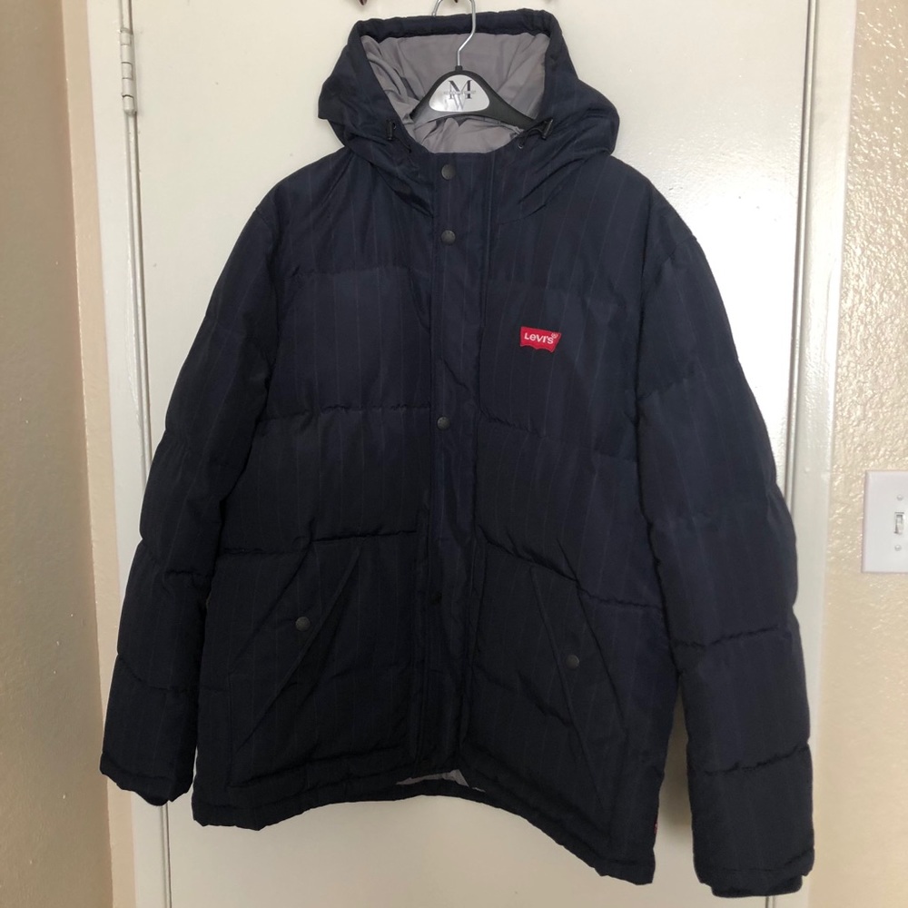 Levi’s Hooded Puffer Coat Navy Striped XL